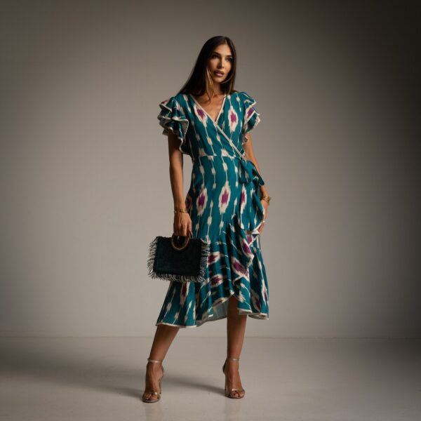 Ruffled crossover Dress ragut - Blue