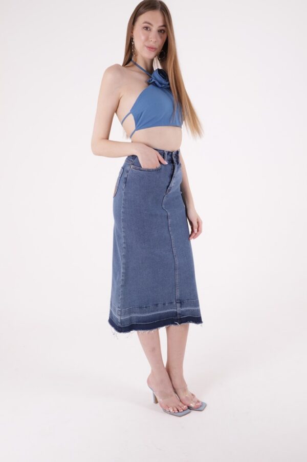 Embroidered Long Denim Skirt
