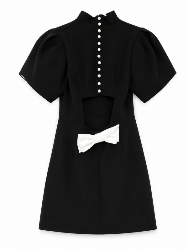 Button back bow Dress - black