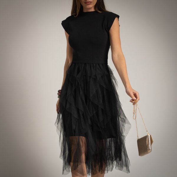 Knit Dress with cascading tulle