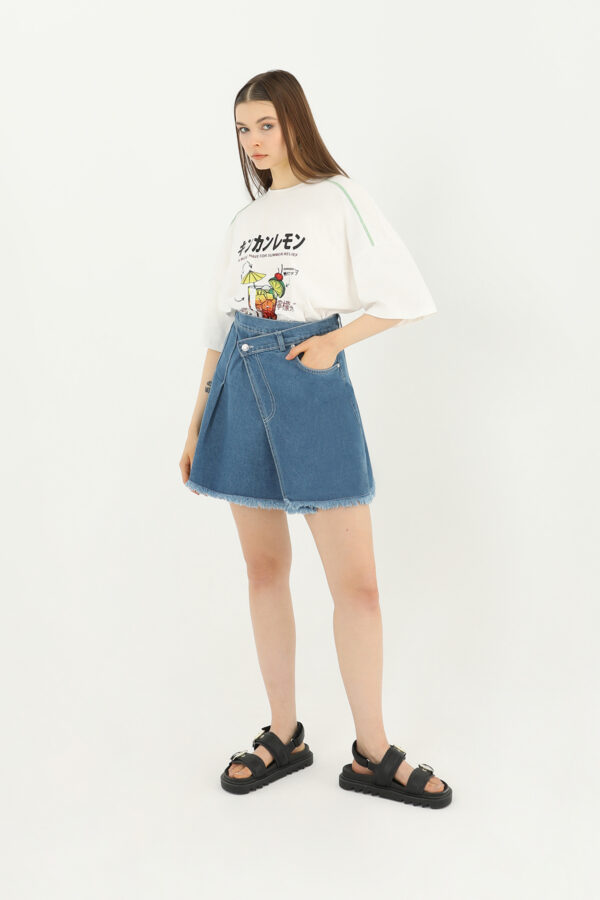 Women's Side Pleated Detail Denim Skirt
