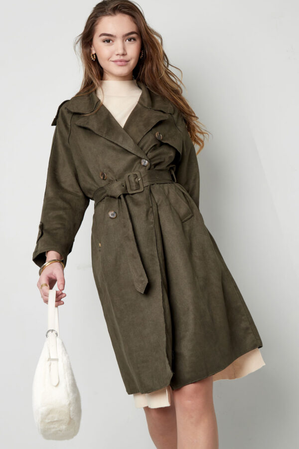 Polyester women's classic trench coat- Green