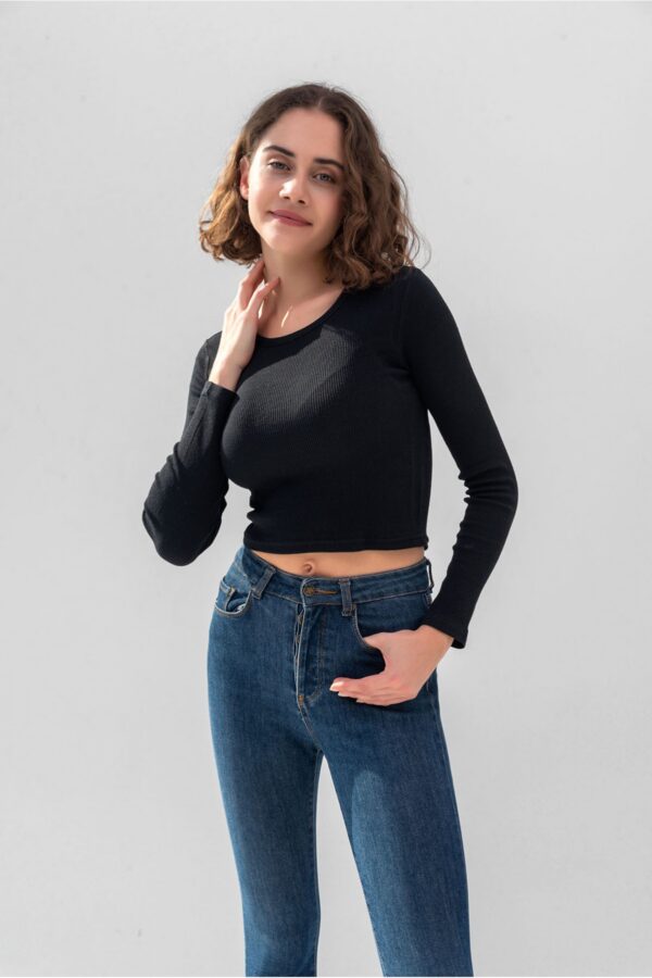 Longe Sleeve Crop T-Shirt - Black